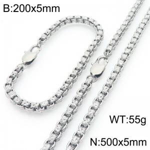 200 × 5mm&500 × 5mm stainless steel simple and fashionable creative wrinkled square pearl chain Japanese buckle jewelry charm silver set - KS224569-Z