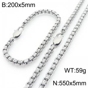 200 × 5mm&550 × 5mm stainless steel simple and fashionable creative wrinkled square pearl chain Japanese buckle jewelry charm silver set - KS224570-Z