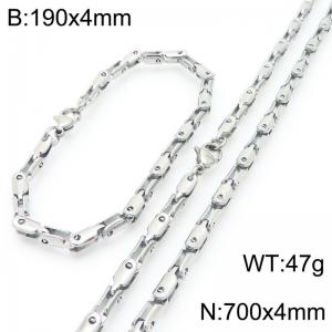 4mm Stainless Steel Link Chain Set For Men And Women Simple Fashion Bracelets Necklaces Jewelry Set - KS224727-Z