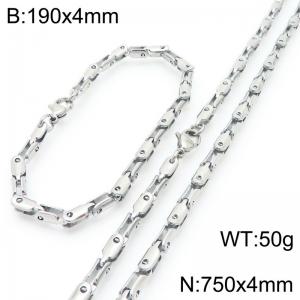 4mm Stainless Steel Link Chain Set For Men And Women Simple Fashion Bracelets Necklaces Jewelry Set - KS224728-Z