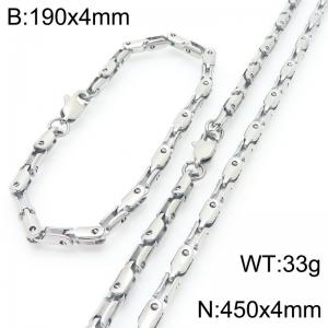 4mm Stainless Steel Link Chain Set For Men And Women Simple Fashion Bracelets Necklaces Jewelry Set - KS224736-Z