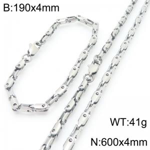 4mm Stainless Steel Link Chain Set For Men And Women Simple Fashion Bracelets Necklaces Jewelry Set - KS224739-Z