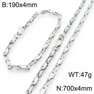 4mm Stainless Steel Link Chain Set For Men And Women Simple Fashion Bracelets Necklaces Jewelry Set - KS224741-Z