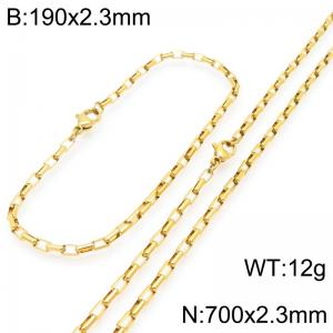 Stainless steel fashionable and simple 2.3mm long curved gold-plated box chain bracelet necklace two-piece set - KS224769-Z