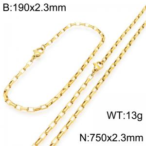 Stainless steel fashionable and simple 2.3mm long curved gold-plated box chain bracelet necklace two-piece set - KS224770-Z