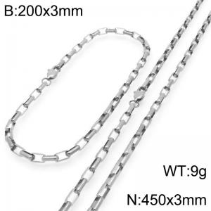 Stainless steel fashionable and simple 3mm long curved box chain bracelet necklace two-piece set - KS224771-Z