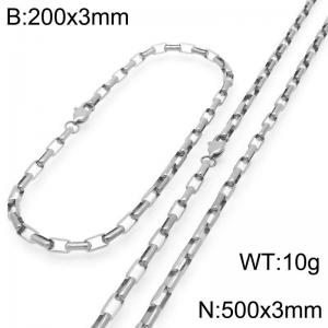 Stainless steel fashionable and simple 3mm long curved box chain bracelet necklace two-piece set - KS224772-Z