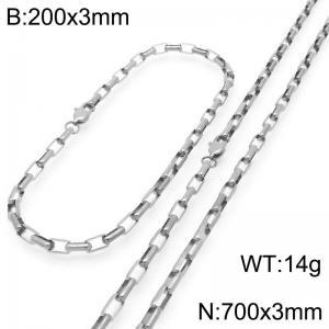 Stainless steel fashionable and simple 3mm long curved box chain bracelet necklace two-piece set - KS224776-Z