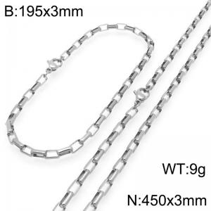 Stainless steel fashionable and simple 3mm long curved box chain bracelet necklace two-piece set - KS224785-Z