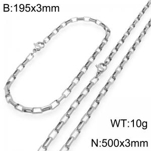 Stainless steel fashionable and simple 3mm long curved box chain bracelet necklace two-piece set - KS224786-Z