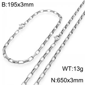 Stainless steel fashionable and simple 3mm long curved box chain bracelet necklace two-piece set - KS224789-Z