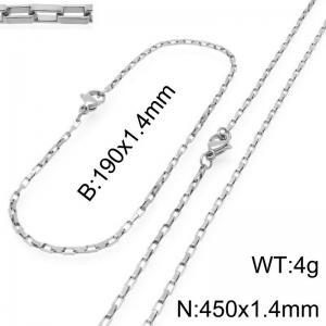 Stainless steel fashionable and simple 1.4mm wide square chain bracelet necklace two-piece set - KS224799-Z