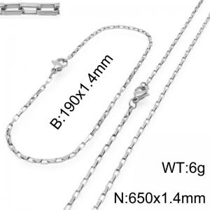 Stainless steel fashionable and simple 1.4mm wide square chain bracelet necklace two-piece set - KS224803-Z