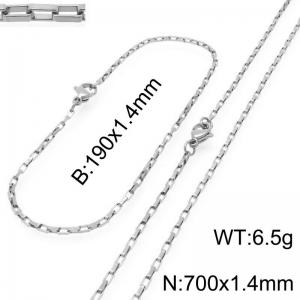 Stainless steel fashionable and simple 1.4mm wide square chain bracelet necklace two-piece set - KS224804-Z