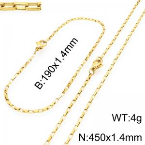 Stainless steel fashionable and simple 1.4mm wide gold-plated square wire chain bracelet necklace two-piece set - KS224806-Z