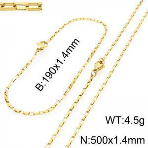 Stainless steel fashionable and simple 1.4mm wide gold-plated square wire chain bracelet necklace two-piece set - KS224807-Z