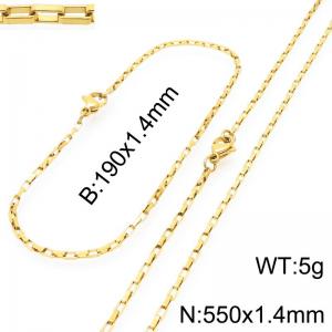 Stainless steel fashionable and simple 1.4mm wide gold-plated square wire chain bracelet necklace two-piece set - KS224808-Z