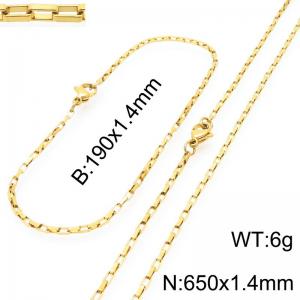 Stainless steel fashionable and simple 1.4mm wide gold-plated square wire chain bracelet necklace two-piece set - KS224810-Z