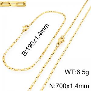 Stainless steel fashionable and simple 1.4mm wide gold-plated square wire chain bracelet necklace two-piece set - KS224811-Z