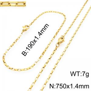 Stainless steel fashionable and simple 1.4mm wide gold-plated square wire chain bracelet necklace two-piece set - KS224812-Z