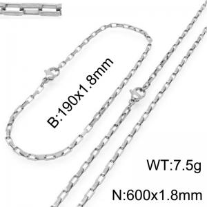 Stainless steel fashionable and simple 1.8mm wide square chain bracelet necklace two-piece set - KS224816-Z