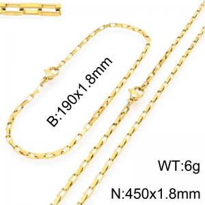 Stainless steel fashionable and simple 1.8mm wide gold-plated square wire chain bracelet necklace two-piece set - KS224820-Z