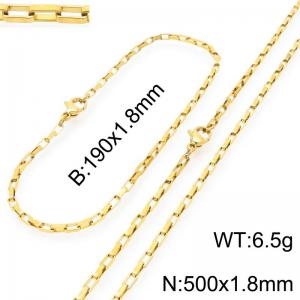 Stainless steel fashionable and simple 1.8mm wide gold-plated square wire chain bracelet necklace two-piece set - KS224821-Z