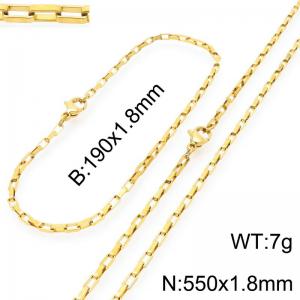 Stainless steel fashionable and simple 1.8mm wide gold-plated square wire chain bracelet necklace two-piece set - KS224822-Z