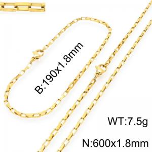 Stainless steel fashionable and simple 1.8mm wide gold-plated square wire chain bracelet necklace two-piece set - KS224823-Z