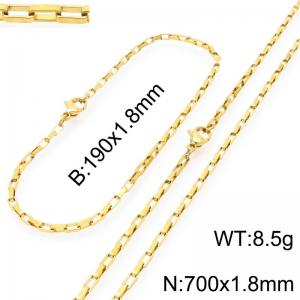 Stainless steel fashionable and simple 1.8mm wide gold-plated square wire chain bracelet necklace two-piece set - KS224825-Z