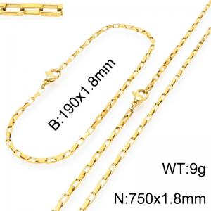 Stainless steel fashionable and simple 1.8mm wide gold-plated square wire chain bracelet necklace two-piece set - KS224826-Z