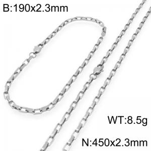 Stainless steel fashionable and simple 2.3mm wide square chain bracelet necklace two-piece set - KS224827-Z