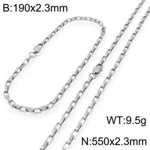 Stainless steel fashionable and simple 2.3mm wide square chain bracelet necklace two-piece set - KS224829-Z