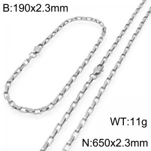 Stainless steel fashionable and simple 2.3mm wide square chain bracelet necklace two-piece set - KS224831-Z