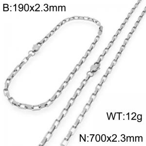 Stainless steel fashionable and simple 2.3mm wide square chain bracelet necklace two-piece set - KS224832-Z