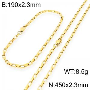 Stainless steel fashionable and simple 2.3mm wide gold-plated square wire chain bracelet necklace two-piece set - KS224834-Z