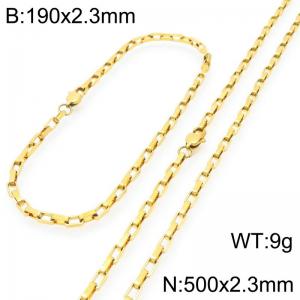 Stainless steel fashionable and simple 2.3mm wide gold-plated square wire chain bracelet necklace two-piece set - KS224835-Z