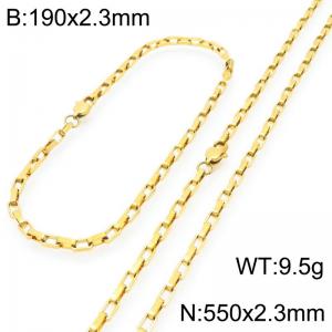 Stainless steel fashionable and simple 2.3mm wide gold-plated square wire chain bracelet necklace two-piece set - KS224836-Z