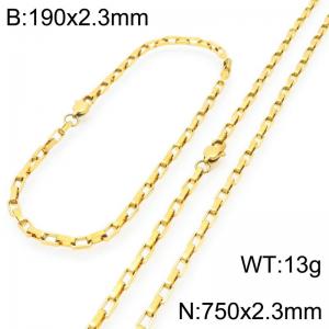 Stainless steel fashionable and simple 2.3mm wide gold-plated square wire chain bracelet necklace two-piece set - KS224840-Z