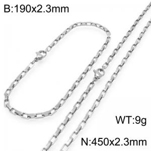 Stainless steel fashionable and simple 2.3mm wide square chain bracelet necklace two-piece set - KS224841-Z