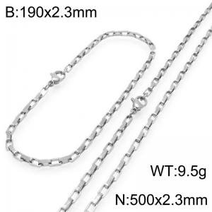 Stainless steel fashionable and simple 2.3mm wide square chain bracelet necklace two-piece set - KS224842-Z