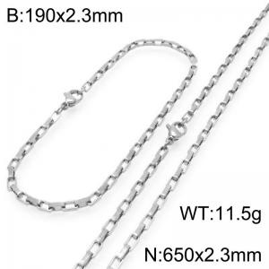 Stainless steel fashionable and simple 2.3mm wide square chain bracelet necklace two-piece set - KS224845-Z