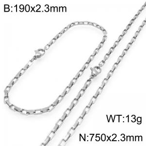 Stainless steel fashionable and simple 2.3mm wide square chain bracelet necklace two-piece set - KS224847-Z