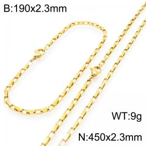 Stainless steel fashionable and simple 2.3mm wide gold-plated square wire chain bracelet necklace two-piece set - KS224848-Z