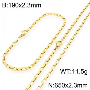 Stainless steel fashionable and simple 2.3mm wide gold-plated square wire chain bracelet necklace two-piece set - KS224852-Z