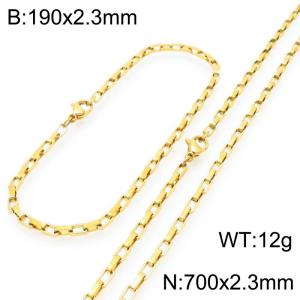 Stainless steel fashionable and simple 2.3mm wide gold-plated square wire chain bracelet necklace two-piece set - KS224853-Z