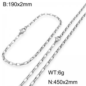 Stainless steel fashionable and simple 2mm long curved box chain bracelet necklace two-piece set - KS224887-Z