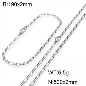 Stainless steel fashionable and simple 2mm long curved box chain bracelet necklace two-piece set - KS224888-Z