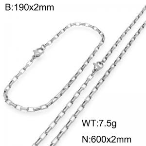 Stainless steel fashionable and simple 2mm long curved box chain bracelet necklace two-piece set - KS224890-Z