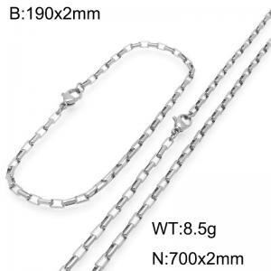 Stainless steel fashionable and simple 2mm long curved box chain bracelet necklace two-piece set - KS224892-Z